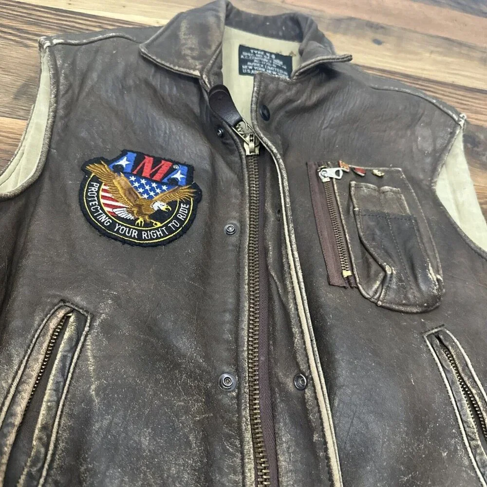 Avirex Authentic Leather Aviation Vest Vintage AMA